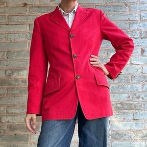Vintage JCDC Blazer 90s Red 100% Cotton Tailored Suit Jacket de Castelbajac